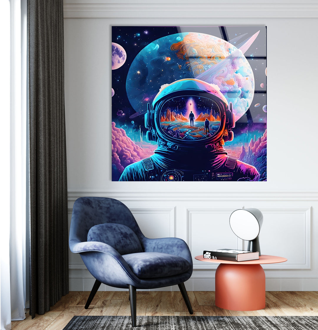 Neon Purple Astronaut Glass Wall Art glass photo prints, glass picture prints
