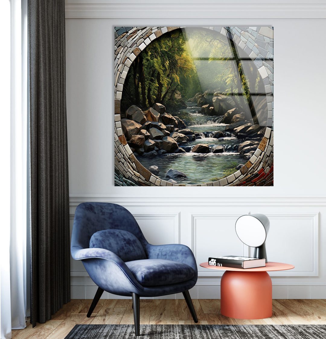 Forest And Stones Glass Wall Art picture on glass wall art, photos printed on glass
