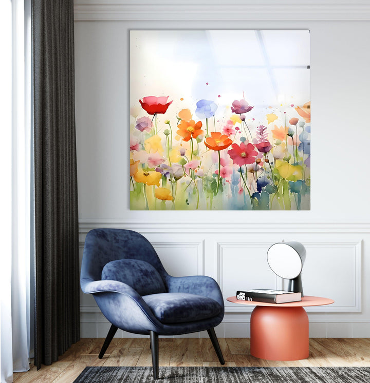 Colored Paint Flowers Glass Wall Art large glass photo prints, glass wall photos
