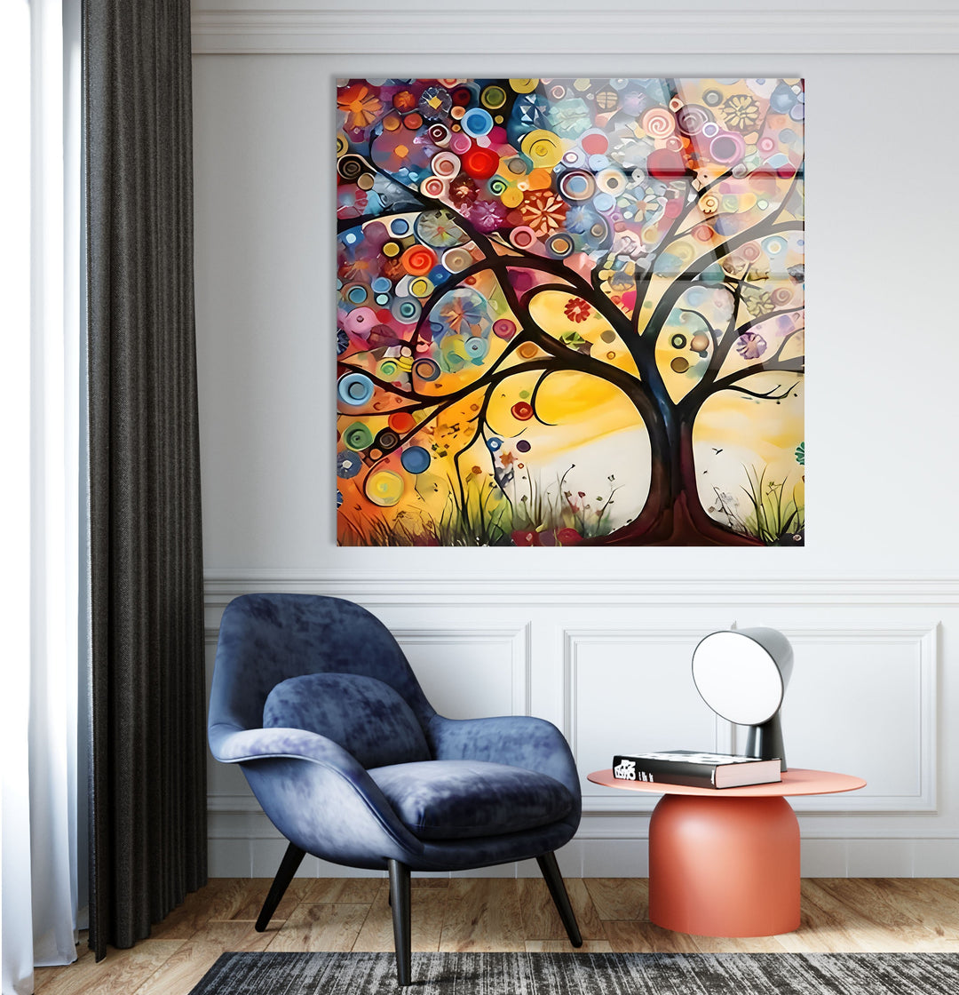 Colored Circles Tree Glass Wall Art glass image printing, glass prints from photos
