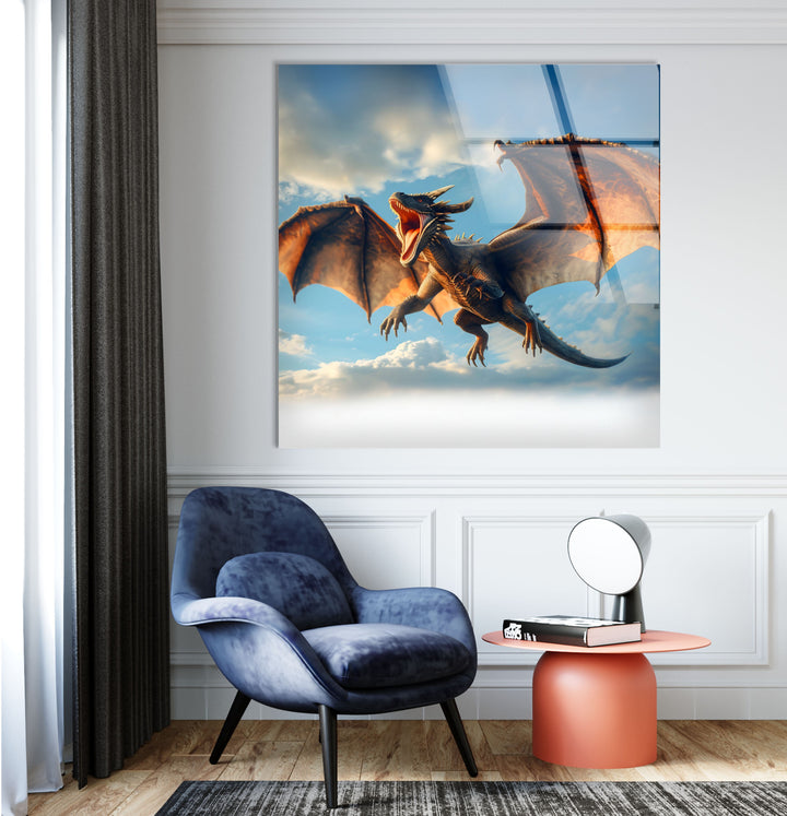 Breathtaking flying dragon artwork showcasing a magnificent creature in motion.
