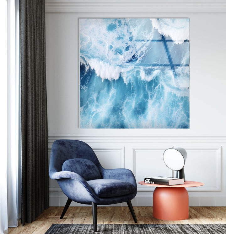 Ocean Big Waves Glass Wall Art print picture on glass, Tempered Glass Wall Art
