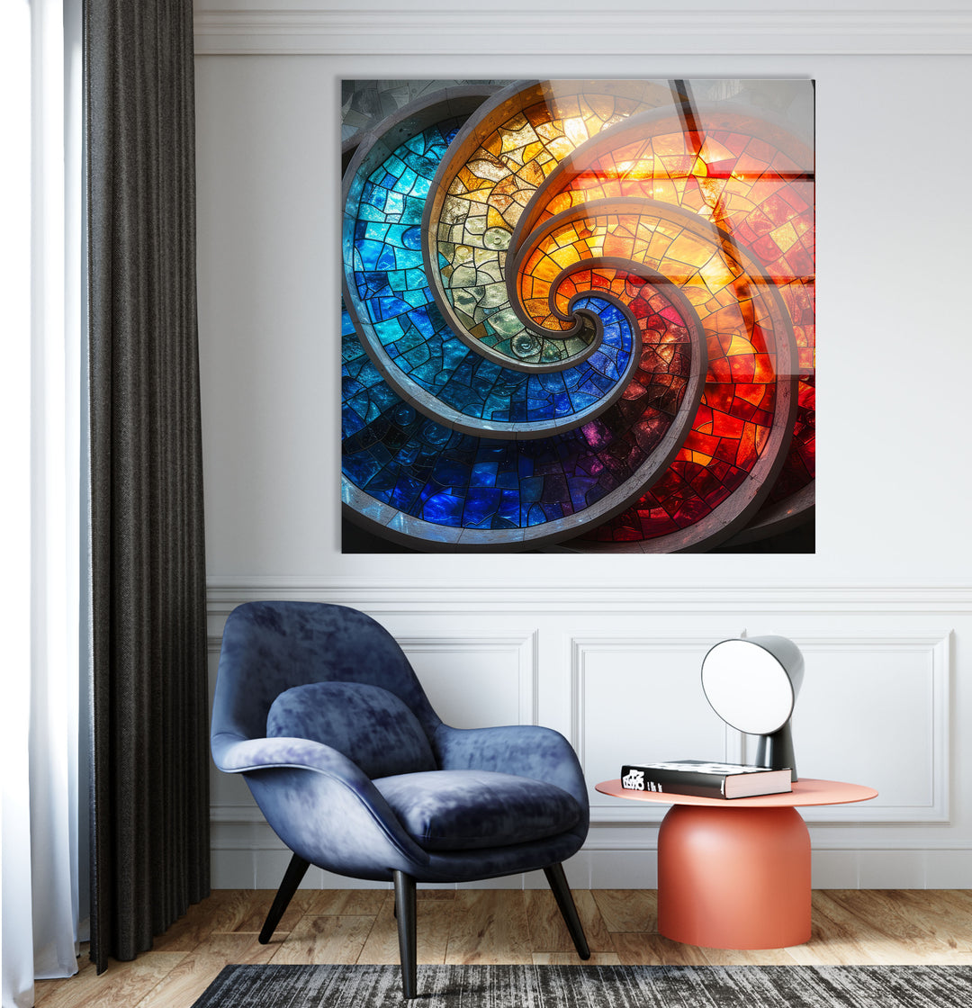 Red & Blue Fractal Glass Wall Art glass art painting, glass art for the Wall