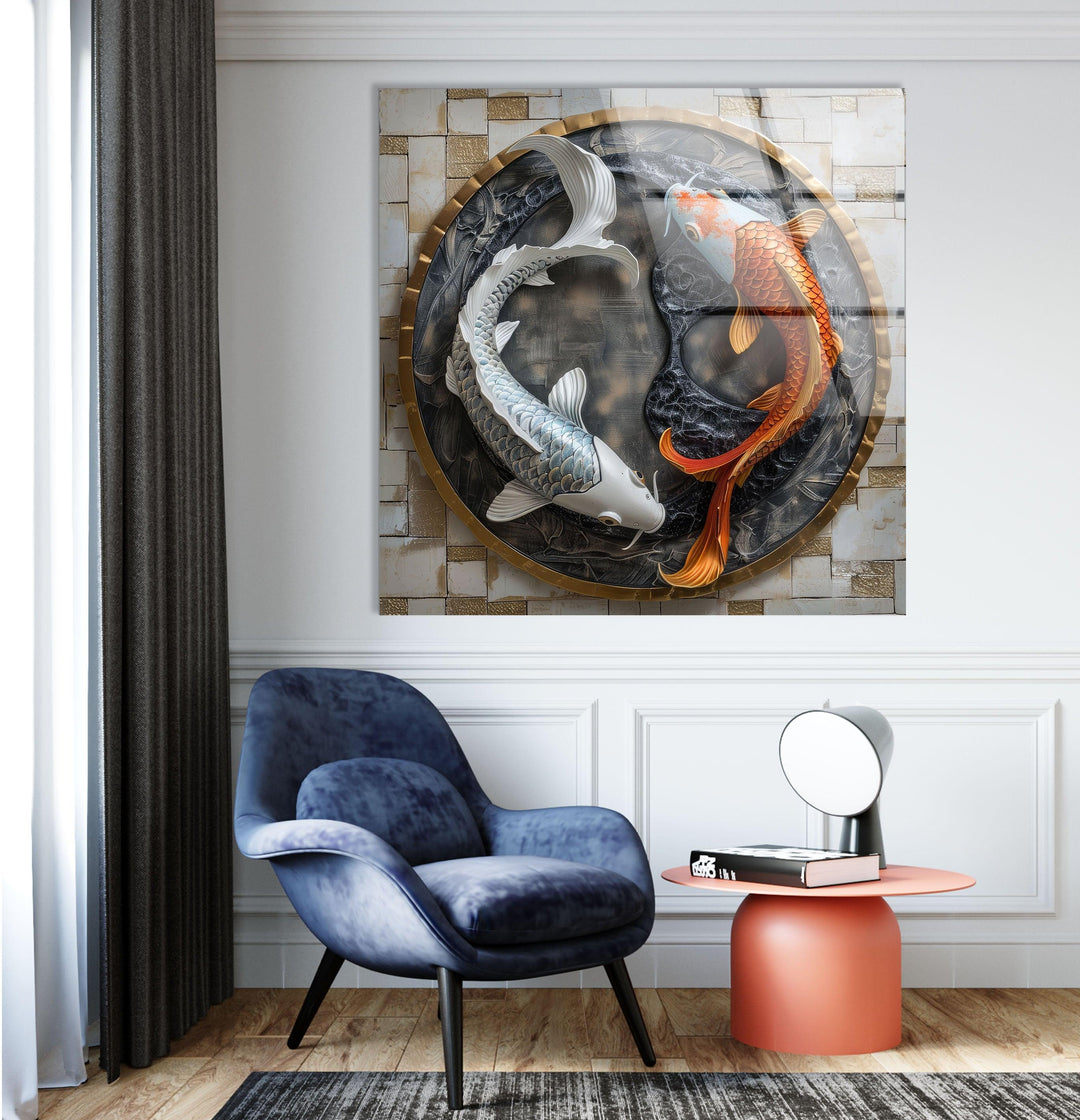 Yin Yang Fishes Glass Wall Art custom glass pictures, glass art prints