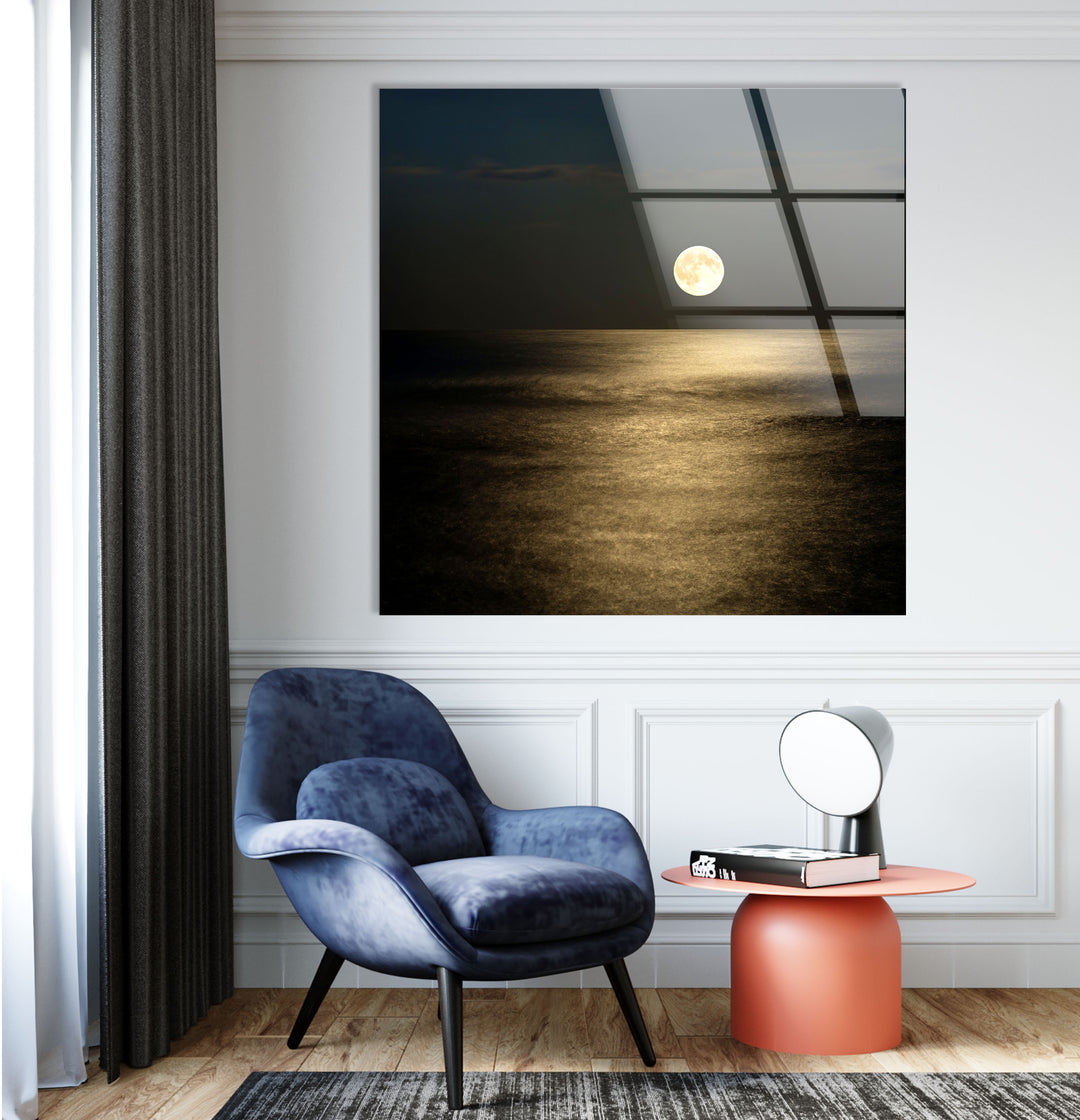 Full Moon Rising Glass Wall Art glass pictures for Wall, glass prints wall art