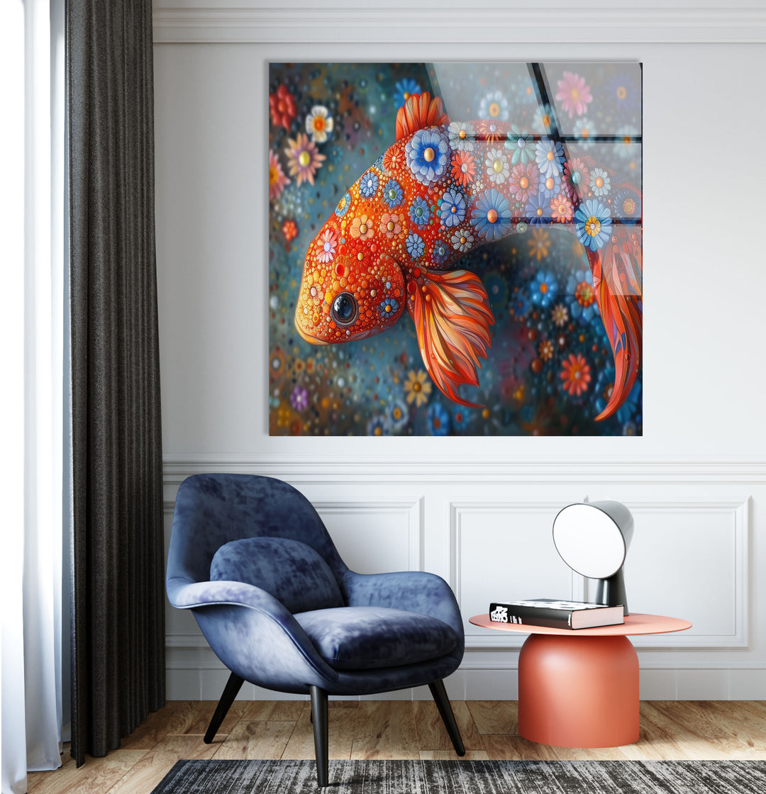 Fish with Flowers Glass Wall Art glass image printing, glass prints from photos