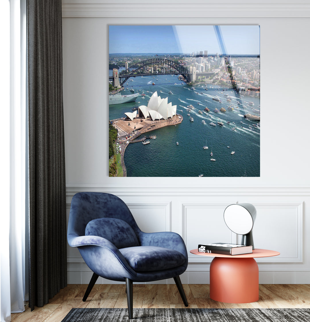 Sydney Opera House Glass Wall Art – Iconic View of Australia's Landmark & Harbour Bridge