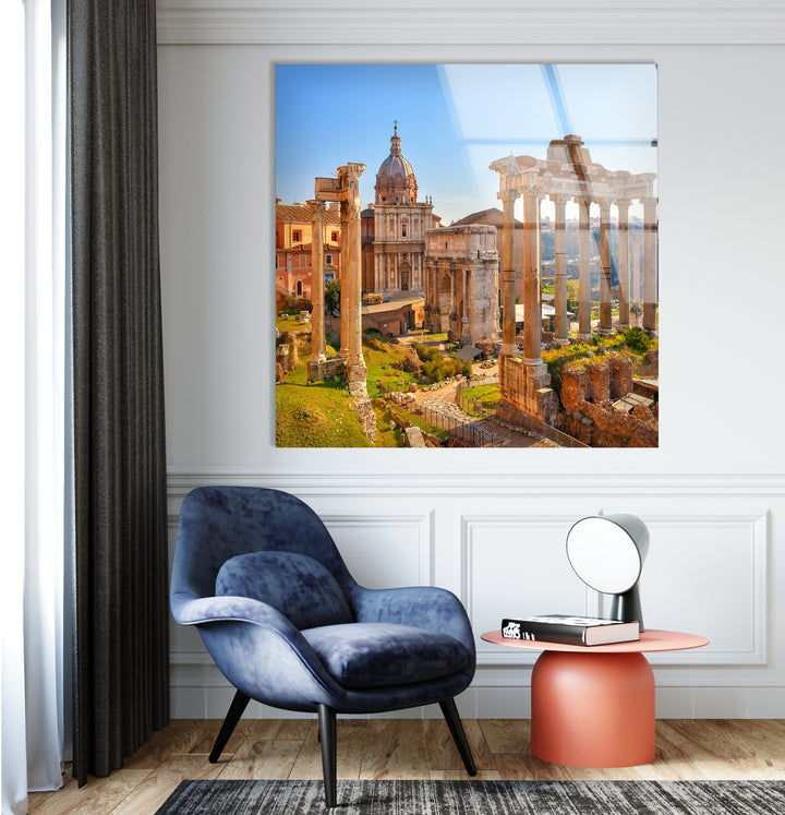 Roman Forum Glass Wall Art – Iconic Ancient Ruins with Historic Roman Architecture