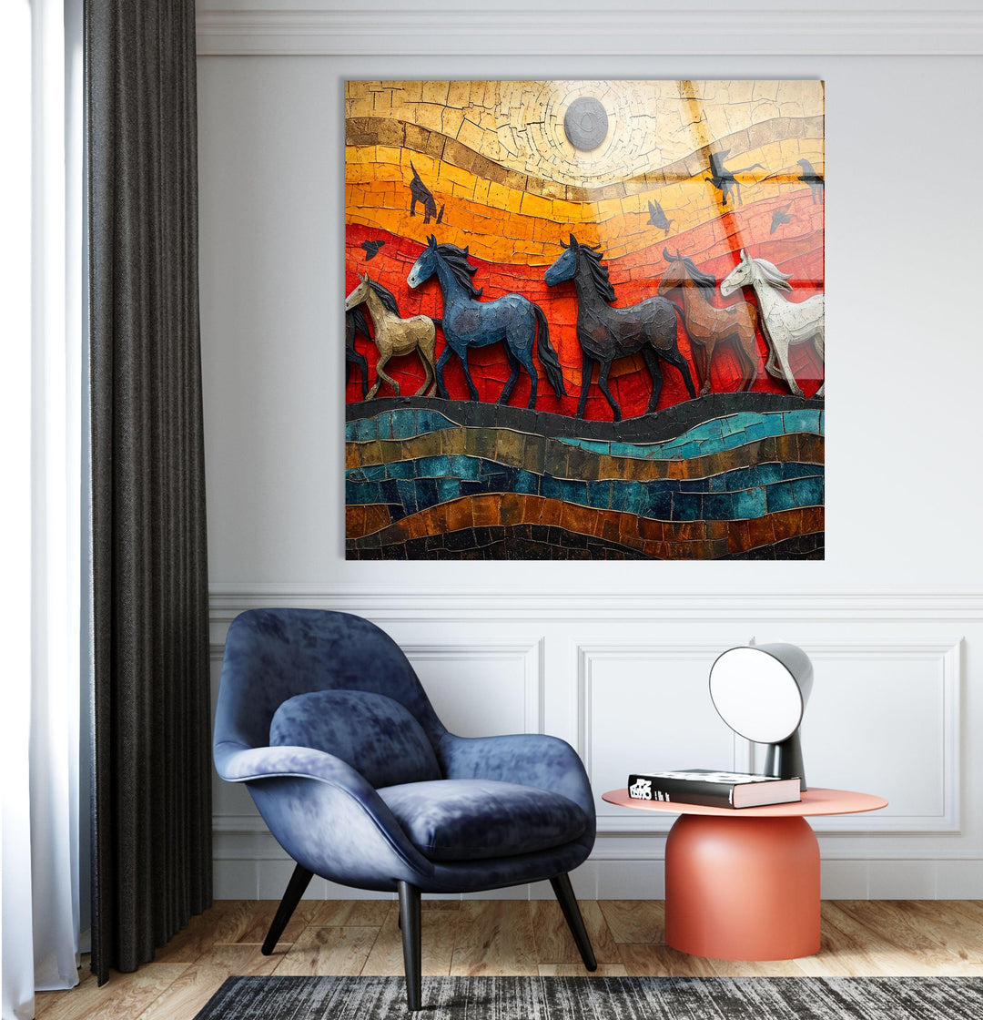 Mosaic Horses Glass Wall Art custom glass photo prints, large glass prints