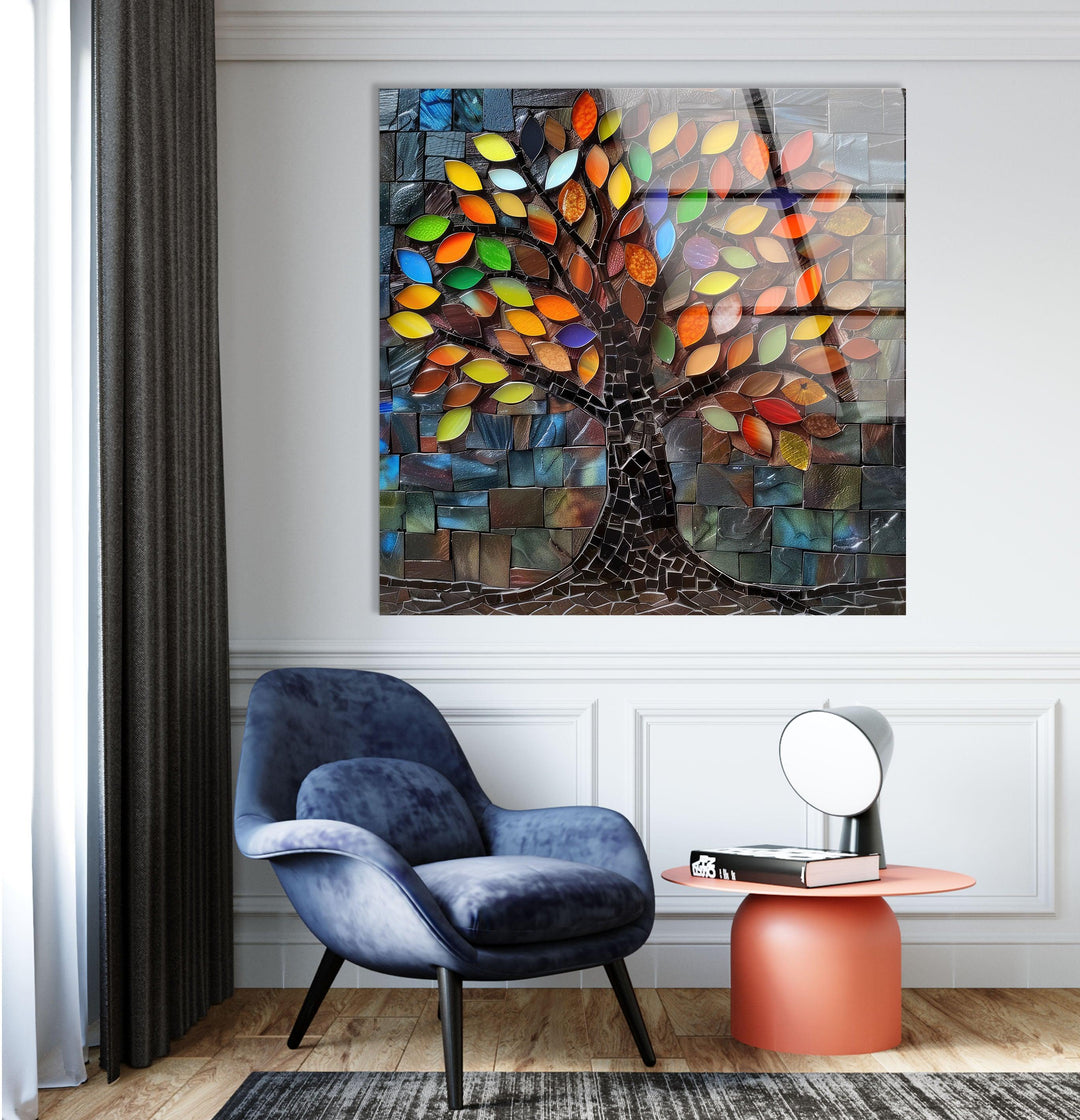 Mosaic Of A Tree Glass Wall Art stained glass wall art, stained glass wall decor