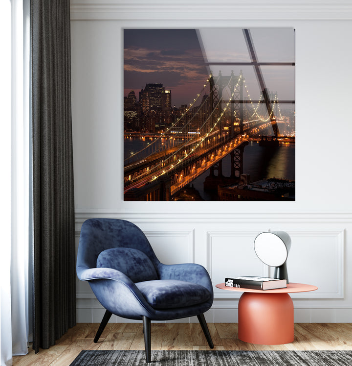 Brooklyn Bridge Glass Wall Art – Stunning Night View of Iconic