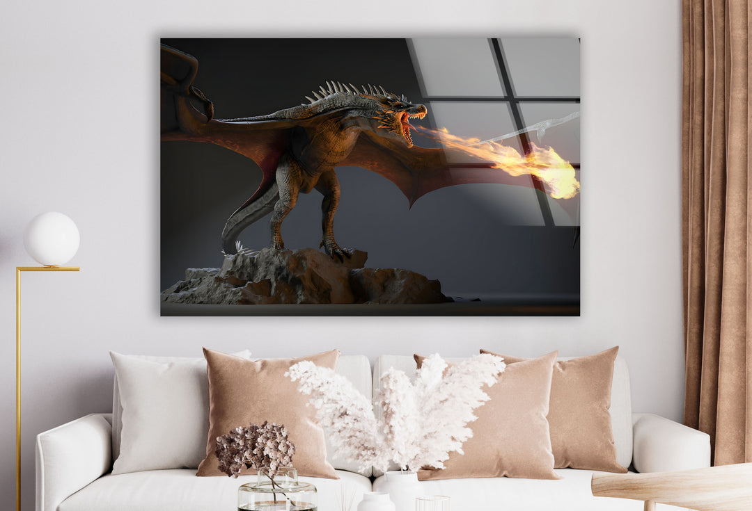 Epic dragon with glowing eyes and fiery breath, captured in stunning detail.
