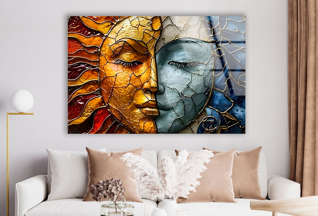 Stained Sun & Moon Glass Wall Art glass photo prints, glass picture prints
