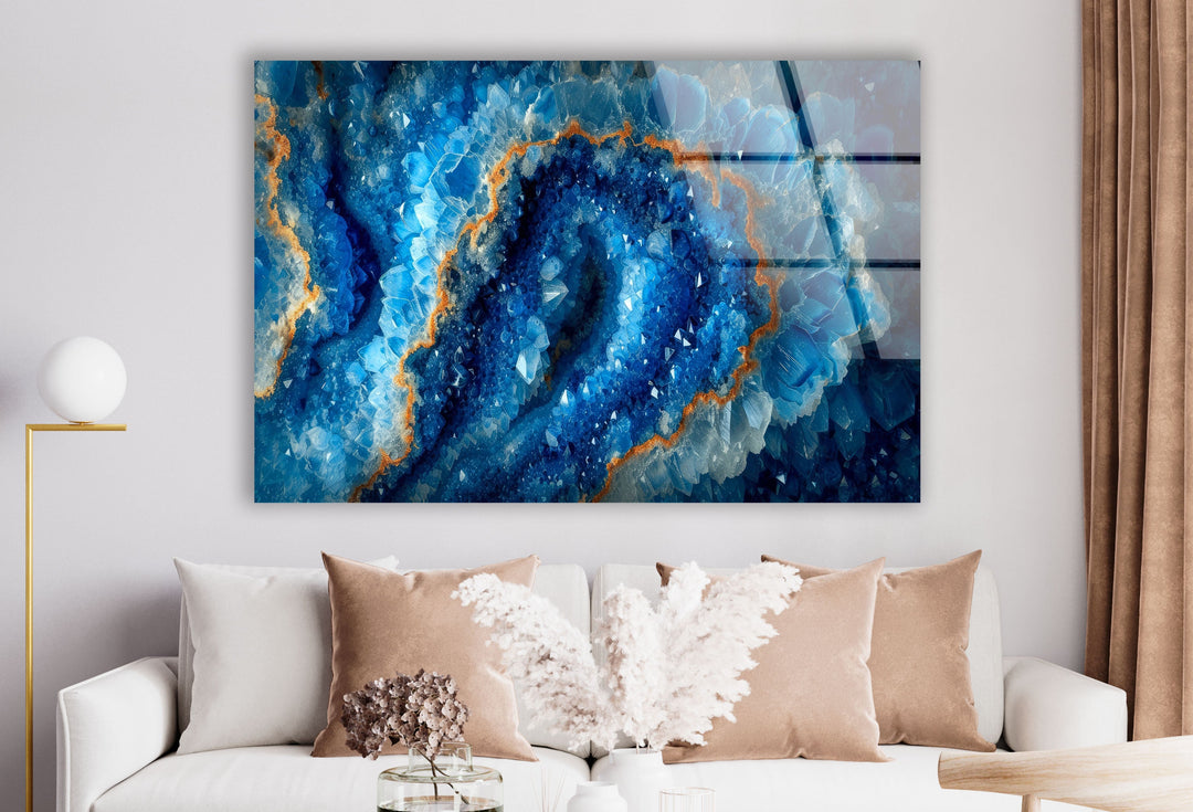 Marble Grain The Shades of Blue Glass Wall Art print picture on glass, Tempered Glass Wall Art
