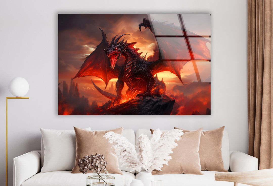 Legendary dragon with fierce energy, surrounded by smoke and fire in a mythical realm.
