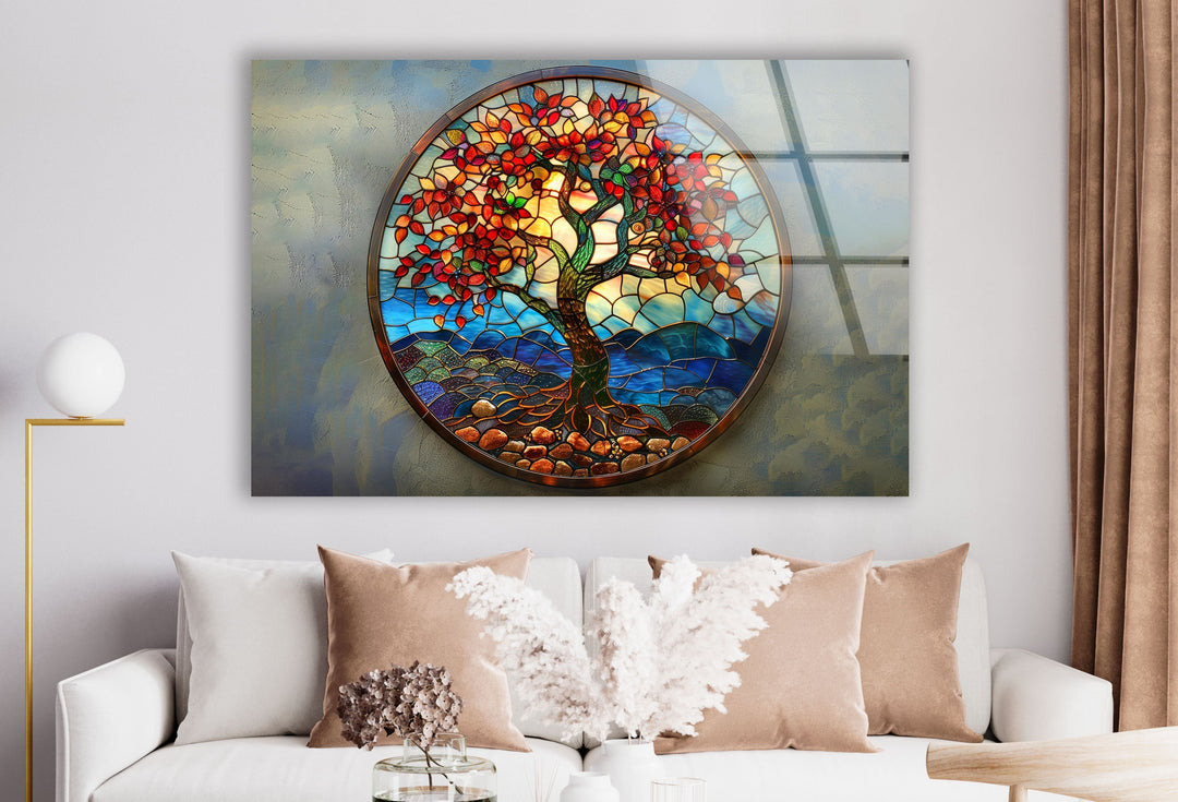 Stained Tree of Life Art Glass Wall Art custom glass photo prints, large glass prints
