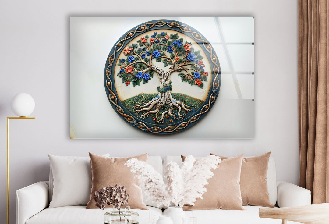 Circular Green Tree Art Glass Wall Art glass image printing, glass prints from photos
