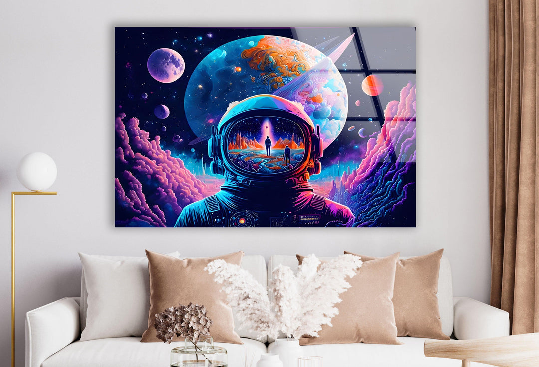 Neon Purple Astronaut Glass Wall Art Glass Printing Wall Art, Print photos on glass
