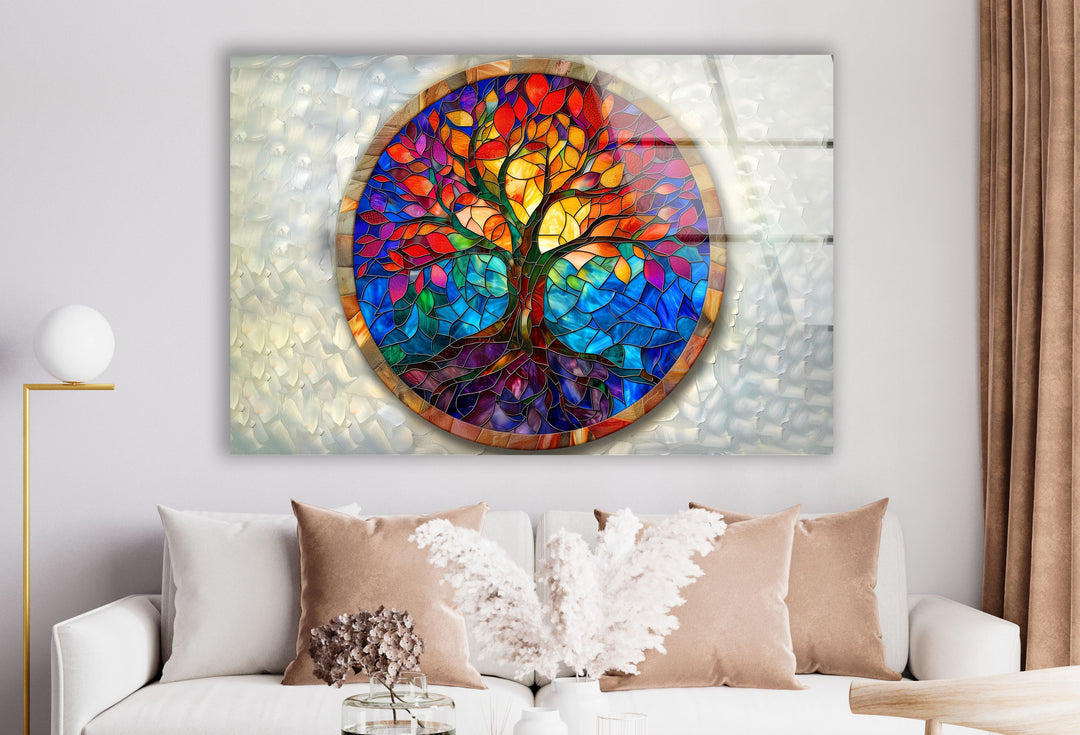 Red & Blue Tree of Life Art Glass Wall Artpicture on glass wall art, photos printed on glass
