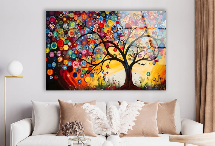 Colored Circles Tree Glass Wall Art glass photo prints, glass picture prints
