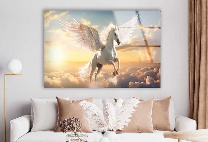 Winged Horse White Glass Wall Art stained glass wall art, stained glass wall decor
