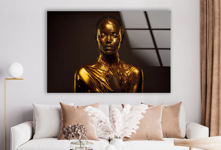 Portrait of a Woman Covered With Gold Glass Wall Art glass image printing, glass prints from photos
