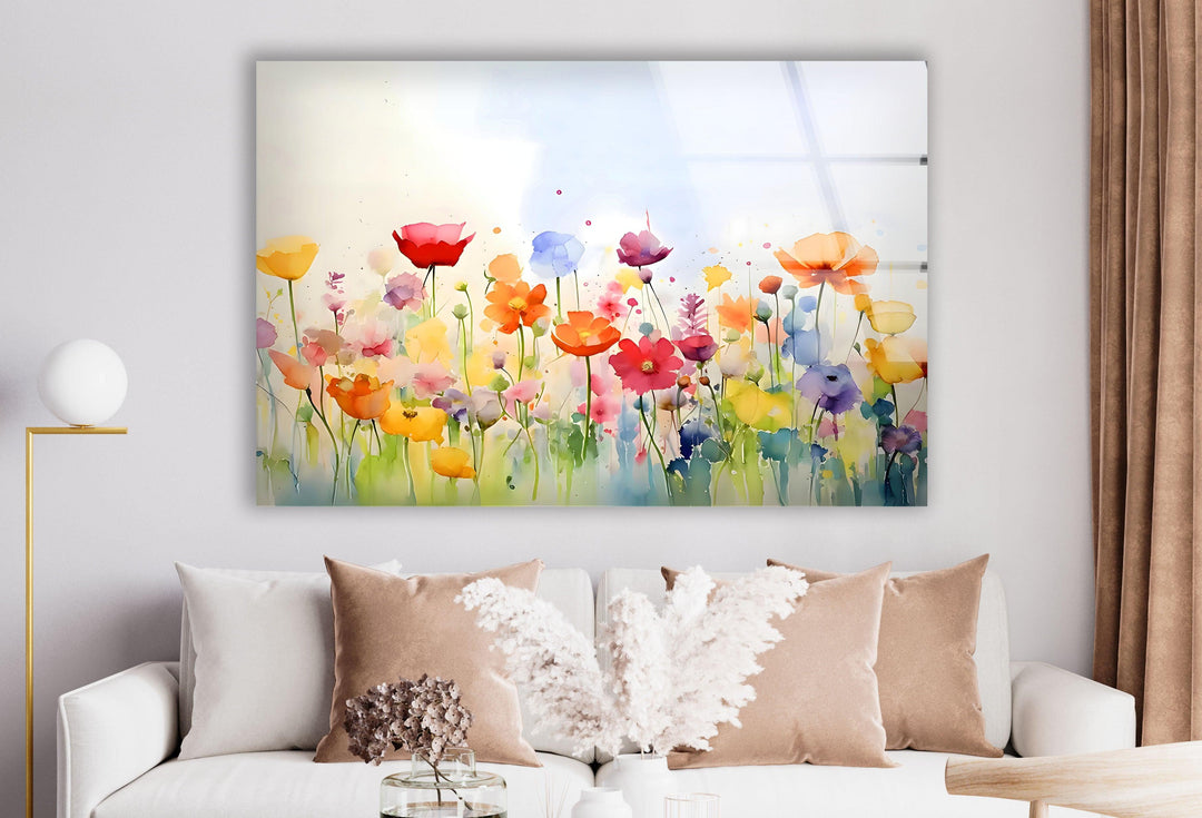 Colored Paint Flowers Glass Wall Art photo print on glass, prints on glass wall art
