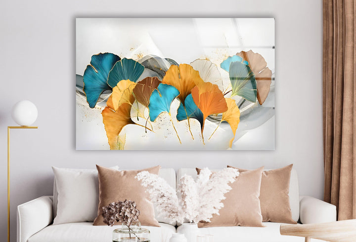 Turquoise & Orange Flower Glass Wall Art Glass Printing Wall Art, Print photos on glass
