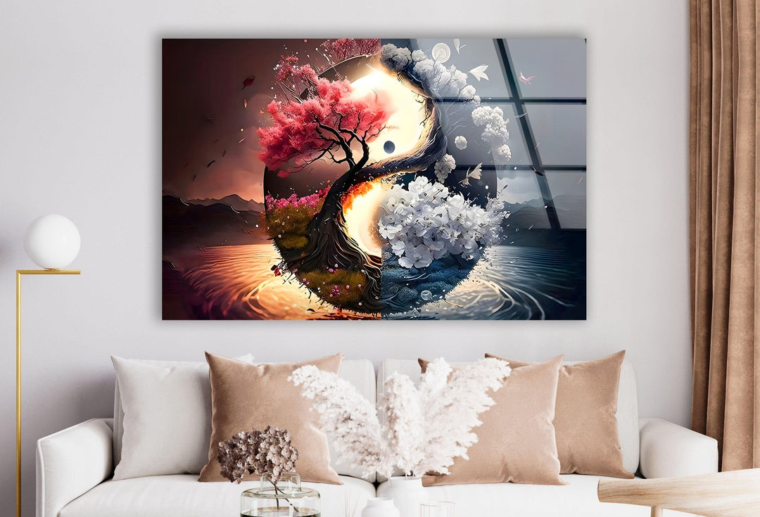 Yin Yang Flower Tree Glass Wall Art art glass wall art, glass wall art pictures
