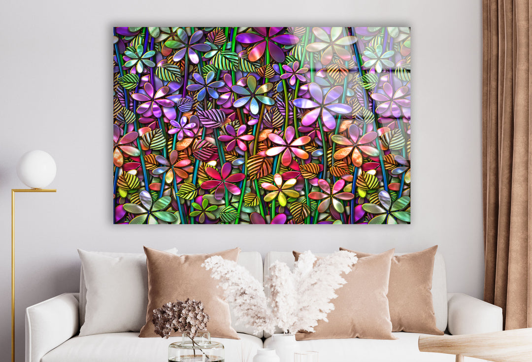 3D Floral Pattern Glass Wall Art, glass wall decor, glass wall art decor