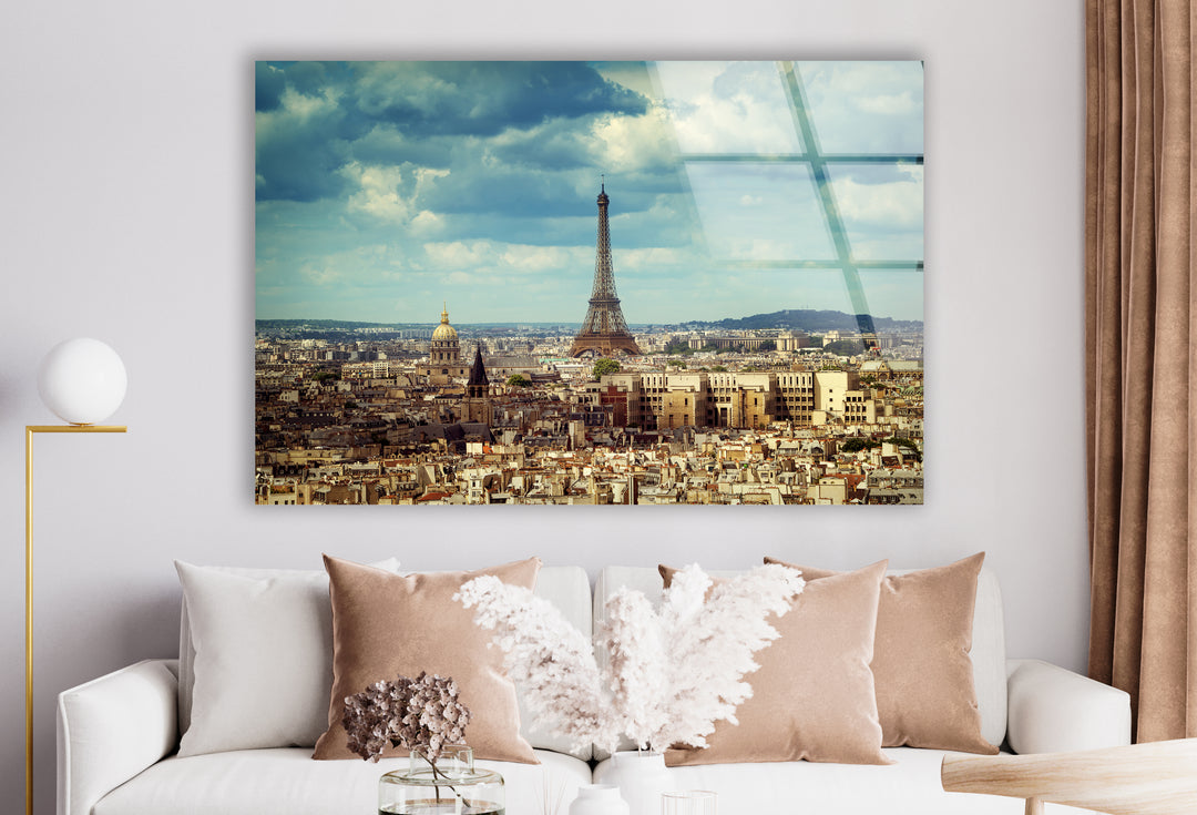 Paris Skyline Glass Wall Art – Iconic Eiffel Tower View with Cityscape