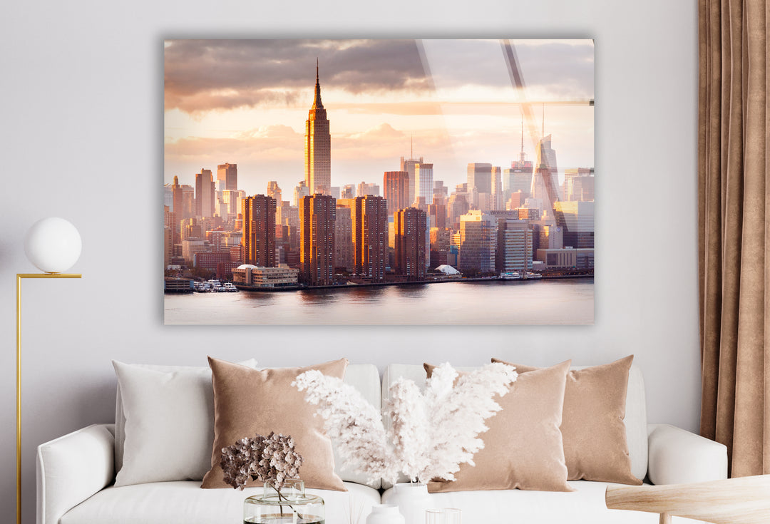 Empire State Building Glass Wall Art – Stunning NYC Skyline at Sunset