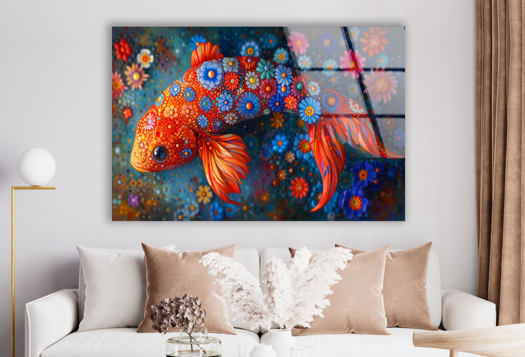 Fish with Flowers Glass Wall Art glass photo prints, glass picture prints