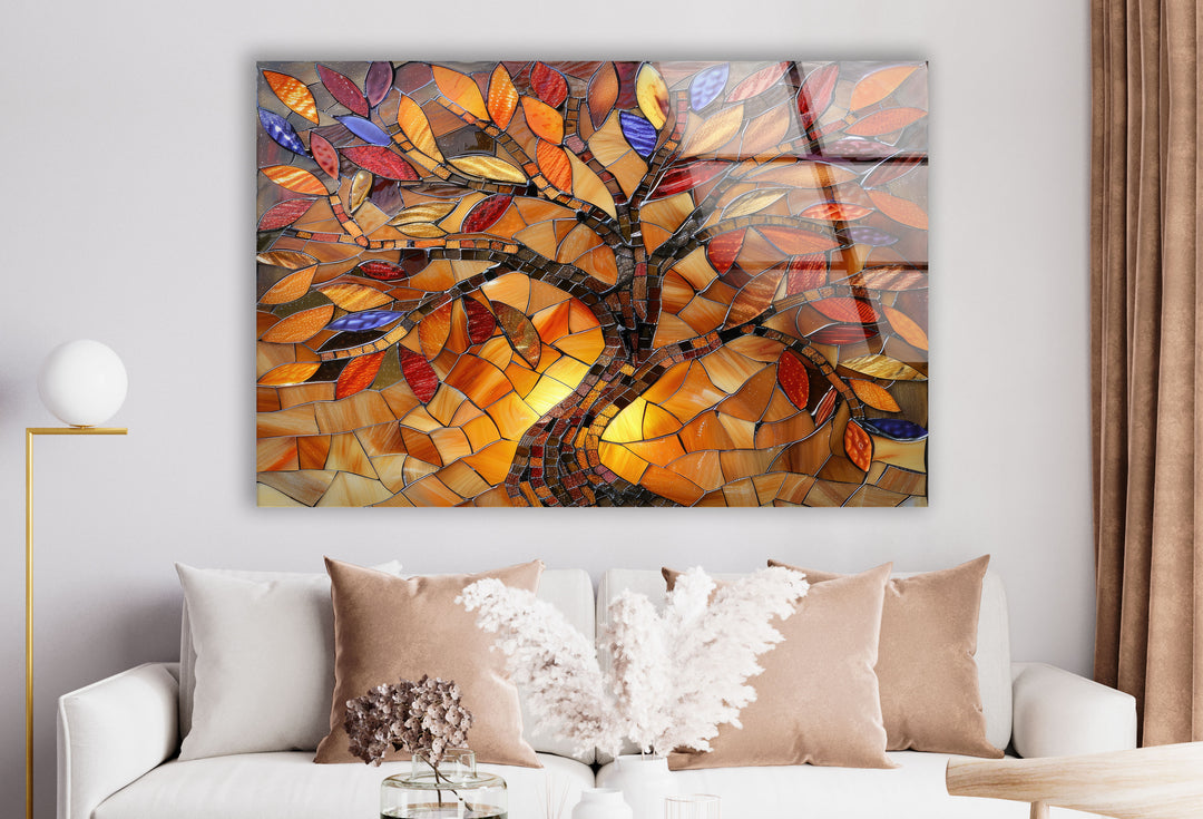 Stained Brown Tree Glass Wall Art print on glass, glass printed photos