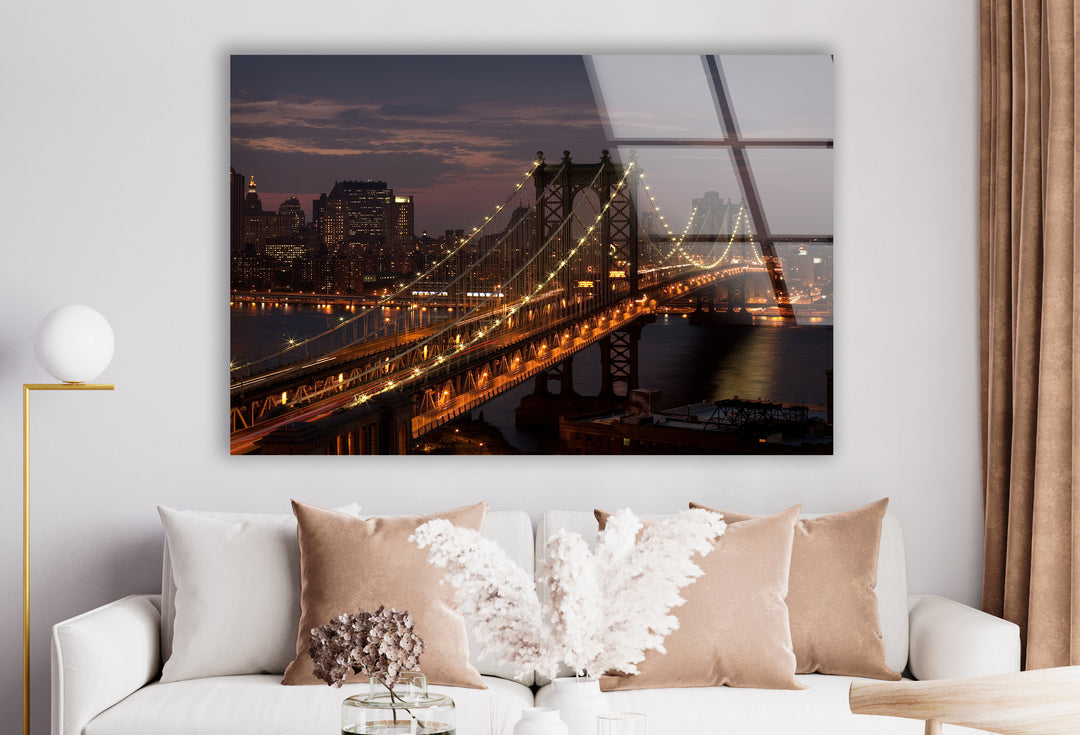 Brooklyn Bridge Glass Wall Art – Stunning Night View of Iconic