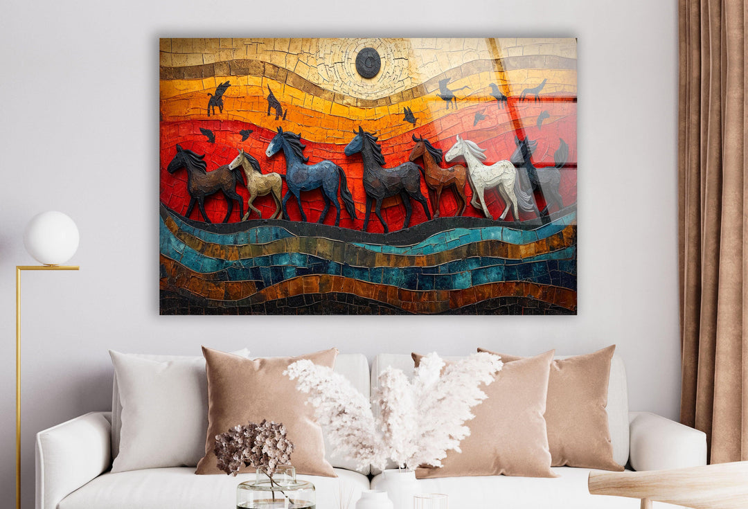 Mosaic Horses Glass Wall Art picture on glass wall art, photos printed on glass