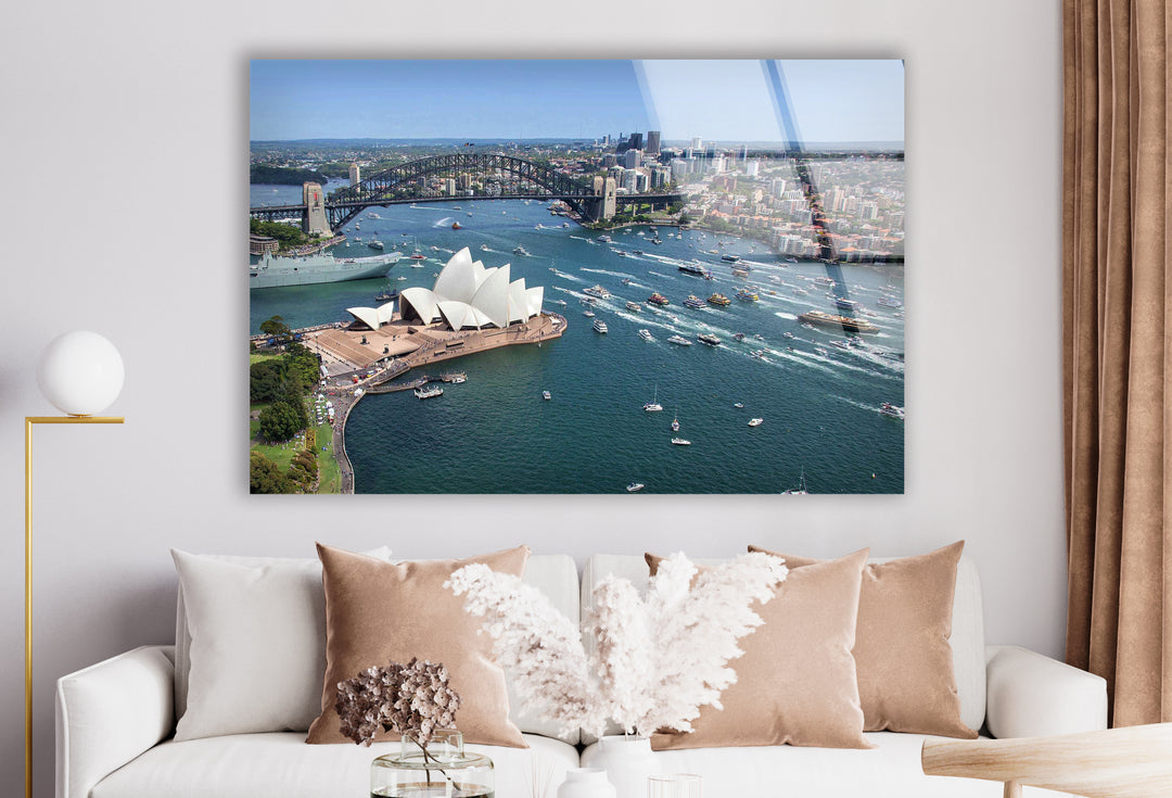 Sydney Opera House Glass Wall Art – Iconic View of Australia's Landmark & Harbour Bridge