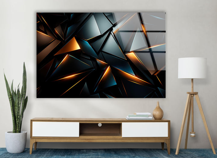 Black Geometric Design Glass Wall Art photo print on glass, prints on glass wall art
