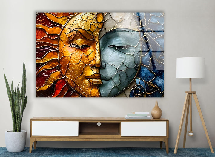 Stained Sun & Moon Glass Wall Art Glass Printing Wall Art, Print photos on glass
