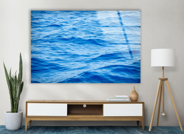 Vivid Blue Sea Waves Glass Wall Art print picture on glass, Tempered Glass Wall Art
