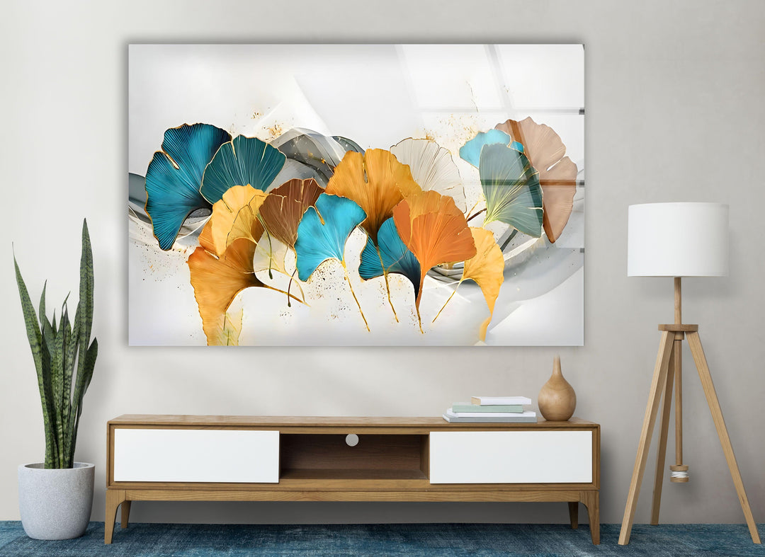 Turquoise & Orange Flower Glass Wall Art art glass wall art, glass wall art pictures
