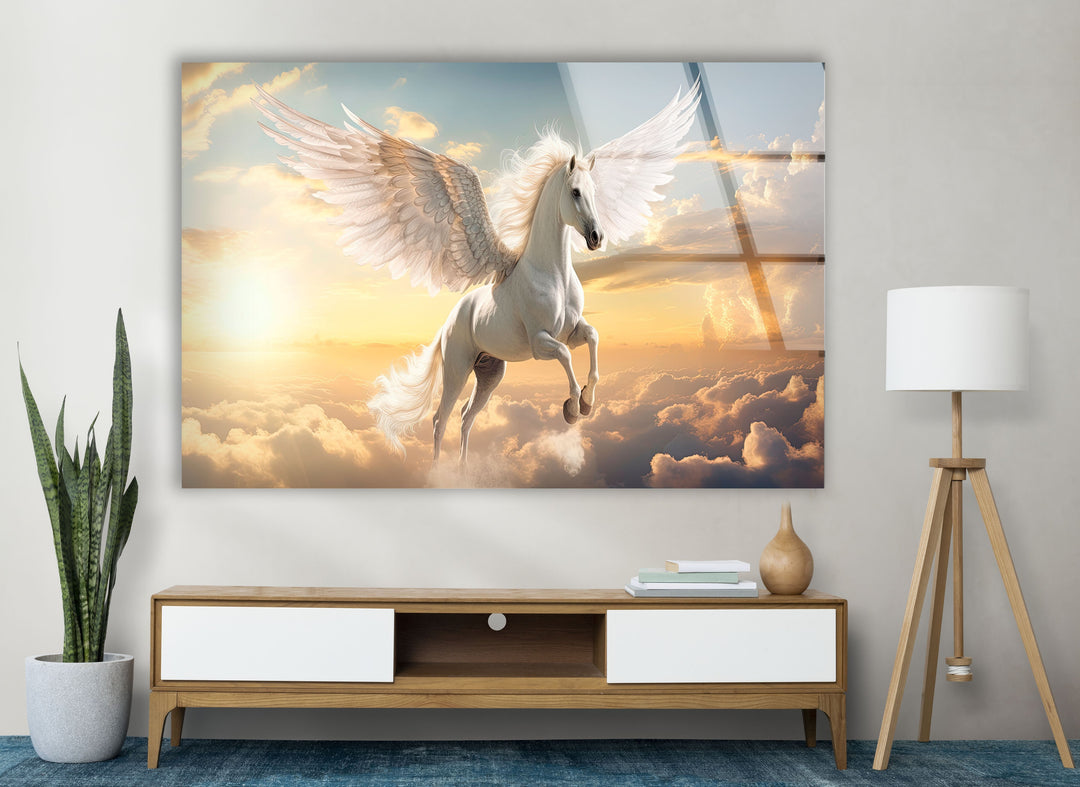 Winged Horse White Glass Wall Art glass wall decor, glass wall art decor
