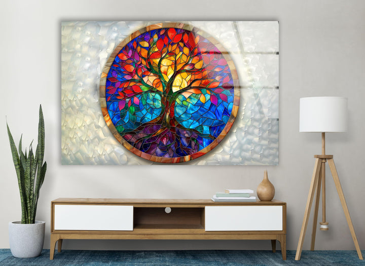 Red & Blue Tree of Life Art Glass Wall Art custom glass photo prints, large glass prints
