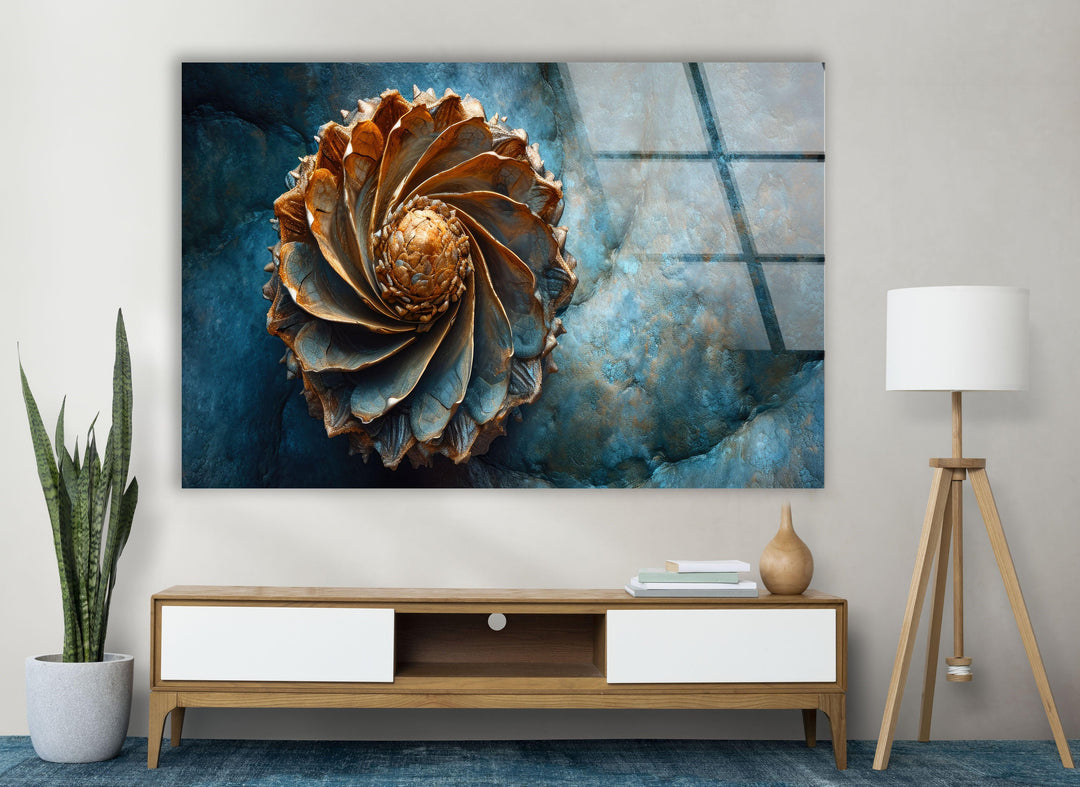 Golden Spiral Glass Wall Art