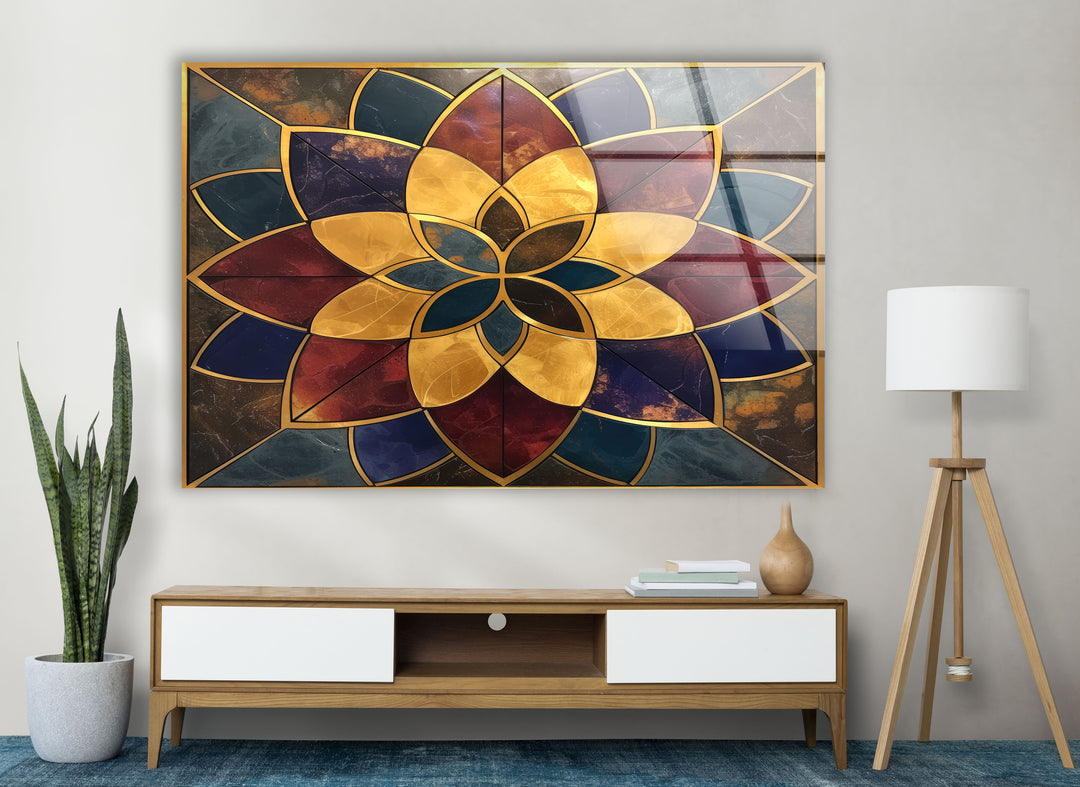 Marble Lotus Flower Glass Wall Art glass pictures for Wall, glass prints wall art