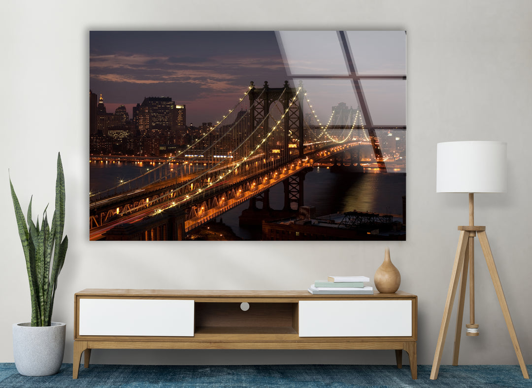 Brooklyn Bridge Glass Wall Art – Stunning Night View of Iconic