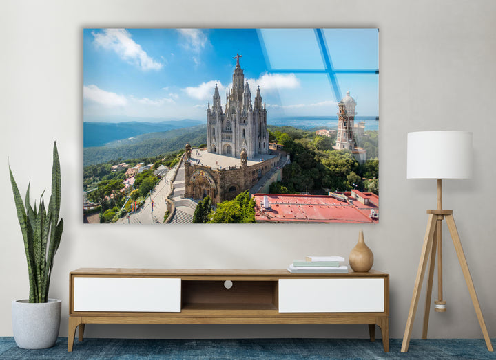 Tibidabo Cathedral Glass Wall Art – Majestic View of Barcelona’s Iconic Mountain & Church