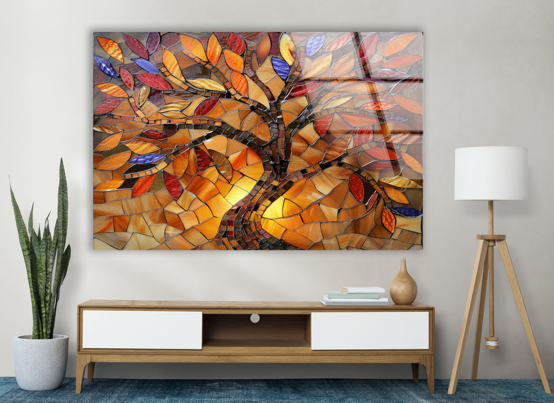 Stained Brown Tree Glass Wall Art picture on glass wall art, photos printed on glass