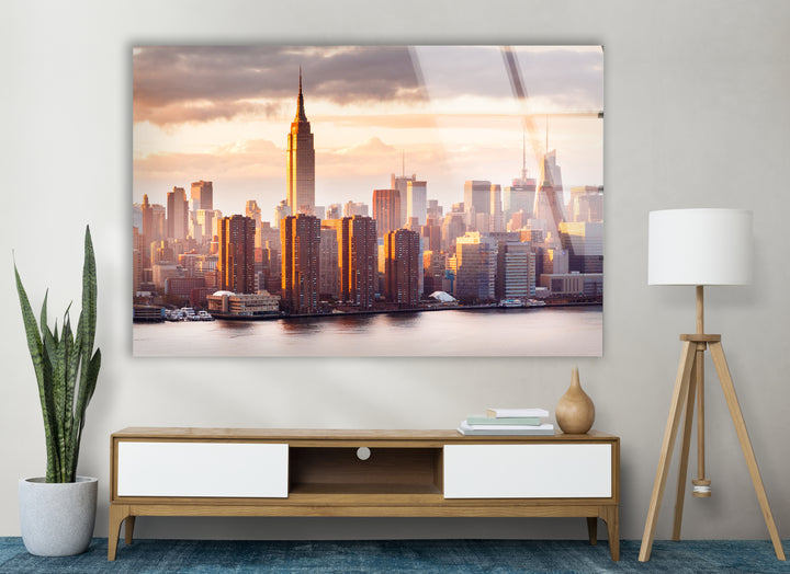 Empire State Building Glass Wall Art – Stunning NYC Skyline at Sunset