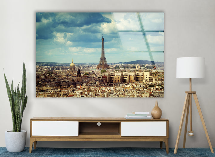 Paris Skyline Glass Wall Art – Iconic Eiffel Tower View with Cityscape